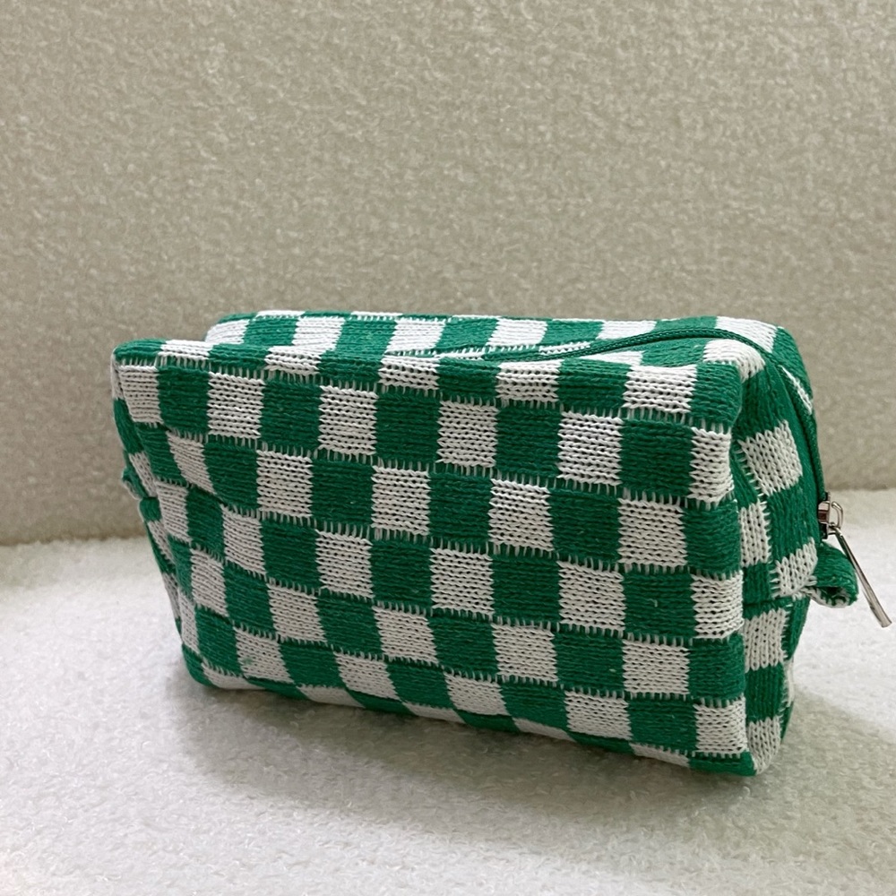 Brand New **Textured knit checkerboard cosmetic bag.